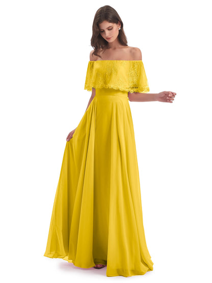 Hannah Floor Length Off The Shoulder Lace Bridesmaid Dresses