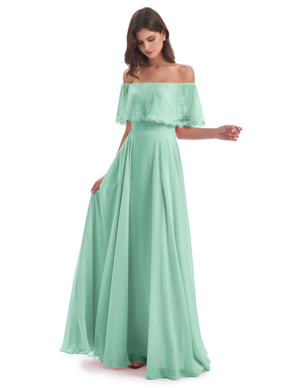 Hannah Floor Length Off The Shoulder Lace Bridesmaid Dresses