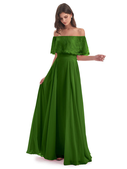 Hannah Floor Length Off The Shoulder Lace Bridesmaid Dresses