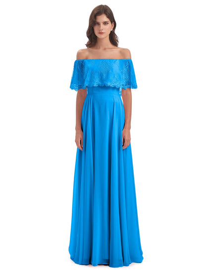 Hannah Floor Length Off The Shoulder Lace Bridesmaid Dresses