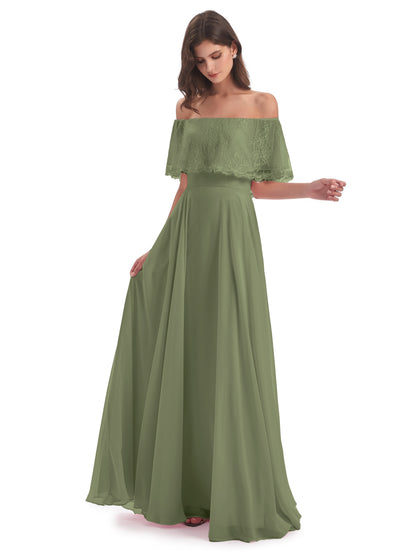 Hannah Floor Length Off The Shoulder Lace Bridesmaid Dresses