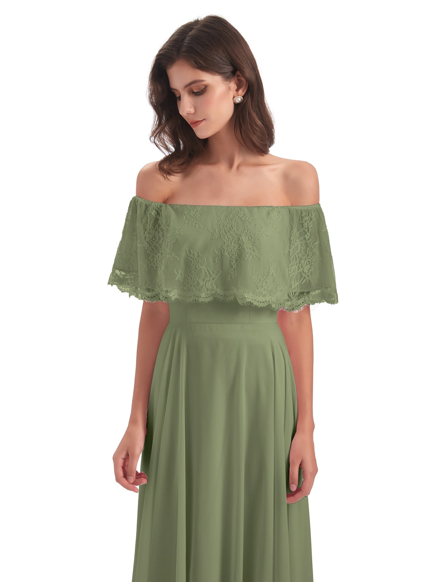 Hannah Floor Length Off The Shoulder Lace Bridesmaid Dresses