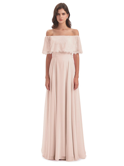 Hannah Floor Length Off The Shoulder Lace Bridesmaid Dresses