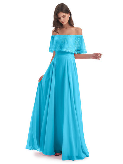 Hannah Floor Length Off The Shoulder Lace Bridesmaid Dresses