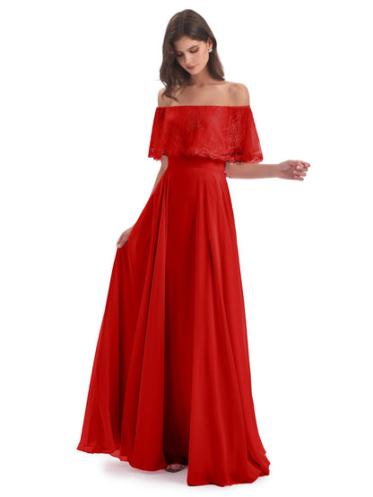 Hannah Floor Length Off The Shoulder Lace Bridesmaid Dresses