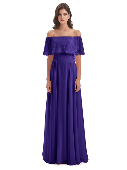 Hannah Floor Length Off The Shoulder Lace Bridesmaid Dresses