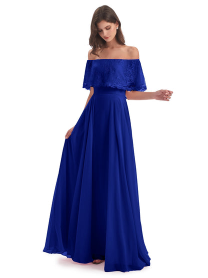 Hannah Floor Length Off The Shoulder Lace Bridesmaid Dresses