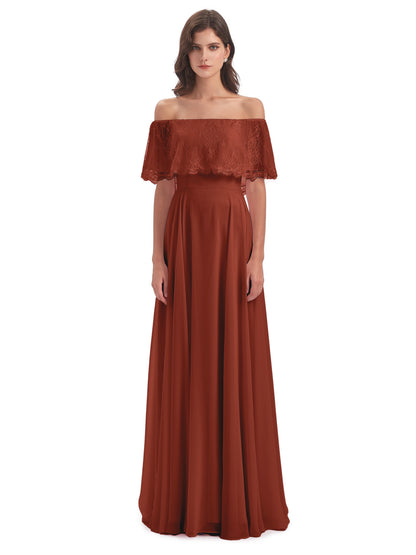 Hannah Floor Length Off The Shoulder Lace Bridesmaid Dresses