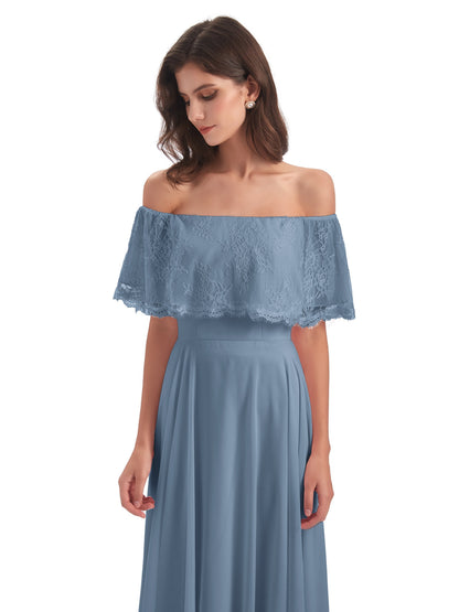 Hannah Floor Length Off The Shoulder Lace Bridesmaid Dresses
