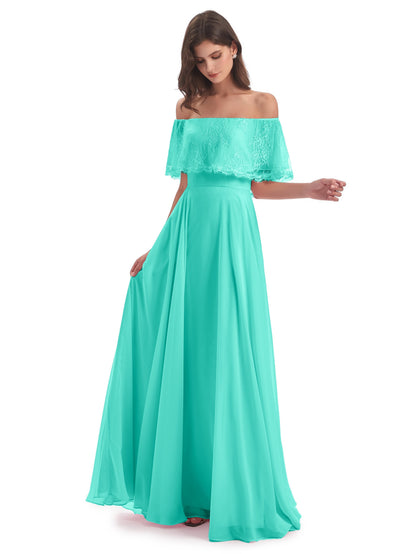 Hannah Floor Length Off The Shoulder Lace Bridesmaid Dresses
