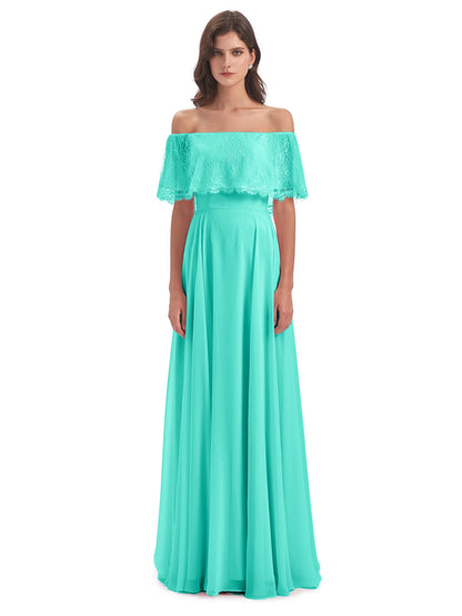 Hannah Floor Length Off The Shoulder Lace Bridesmaid Dresses