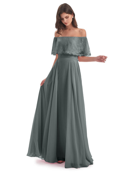 Hannah Floor Length Off The Shoulder Lace Bridesmaid Dresses