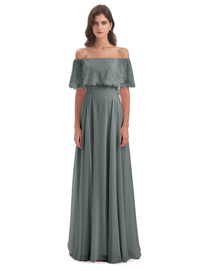 Hannah Floor Length Off The Shoulder Lace Bridesmaid Dresses