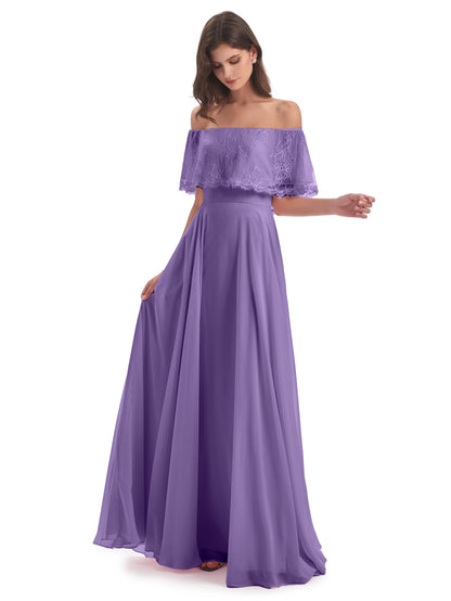 Hannah Floor Length Off The Shoulder Lace Bridesmaid Dresses