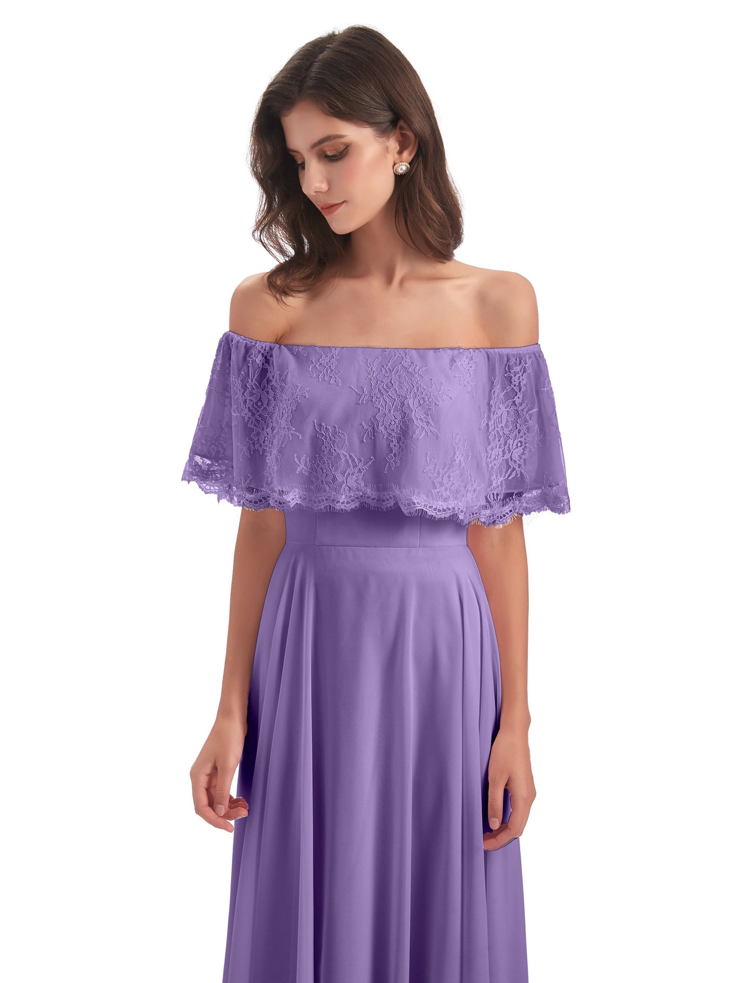 Hannah Floor Length Off The Shoulder Lace Bridesmaid Dresses