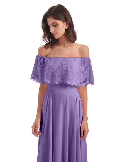Hannah Floor Length Off The Shoulder Lace Bridesmaid Dresses