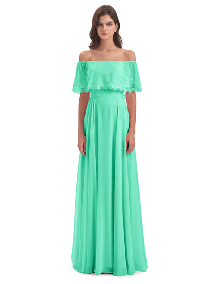 Hannah Floor Length Off The Shoulder Lace Bridesmaid Dresses