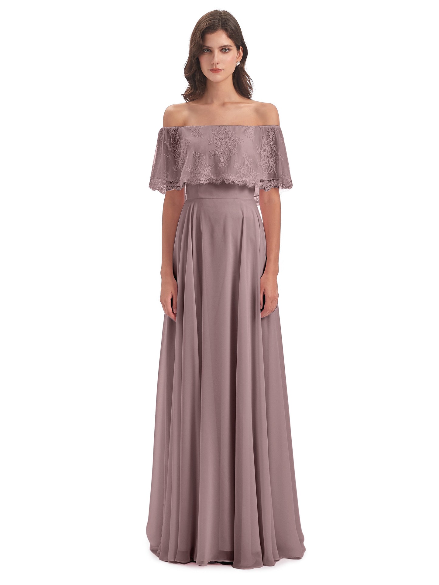 Hannah Floor Length Off The Shoulder Lace Bridesmaid Dresses