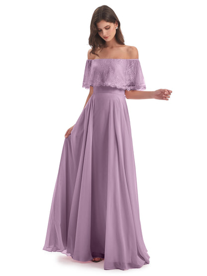 Hannah Floor Length Off The Shoulder Lace Bridesmaid Dresses