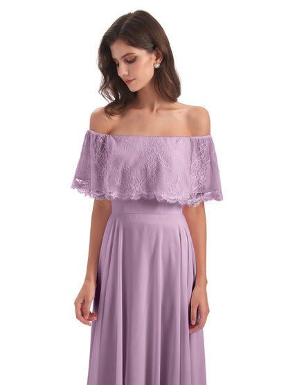 Hannah Floor Length Off The Shoulder Lace Bridesmaid Dresses
