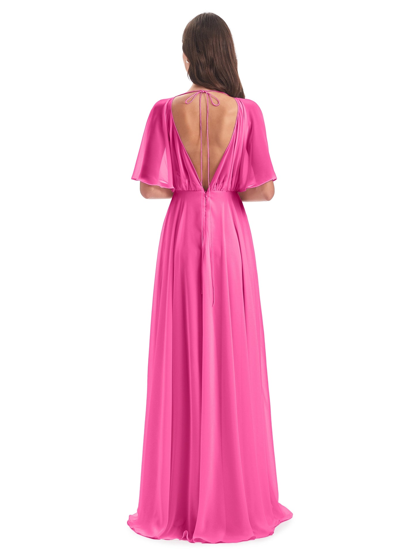 Hazel V-Neck Short Sleeves Chiffon Long Bridesmaid Dresses
