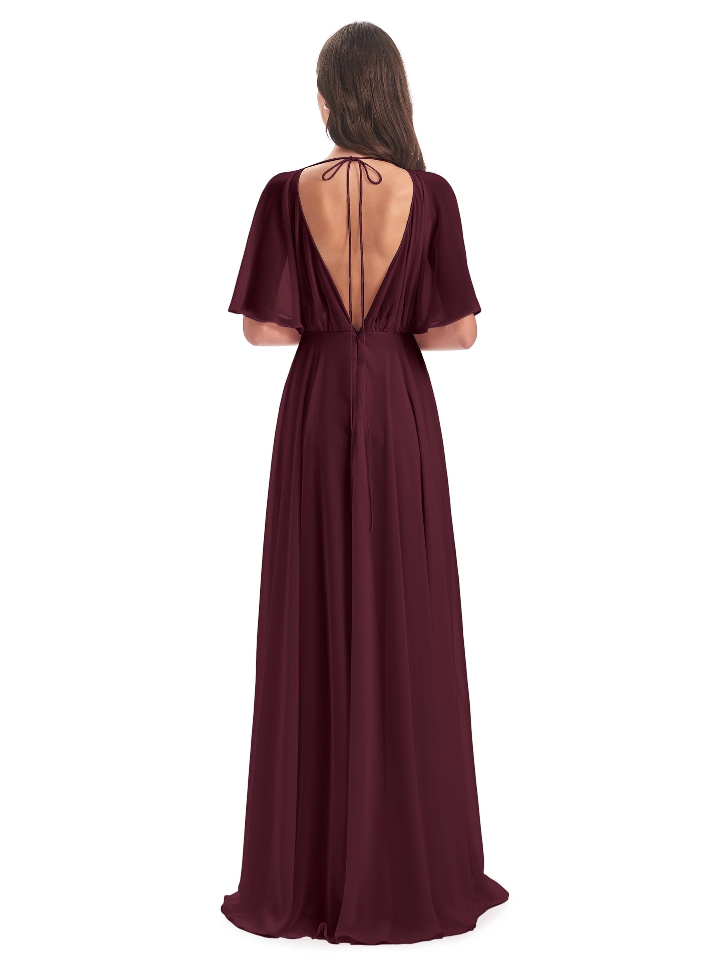 Hazel V-Neck Short Sleeves Chiffon Long Bridesmaid Dresses
