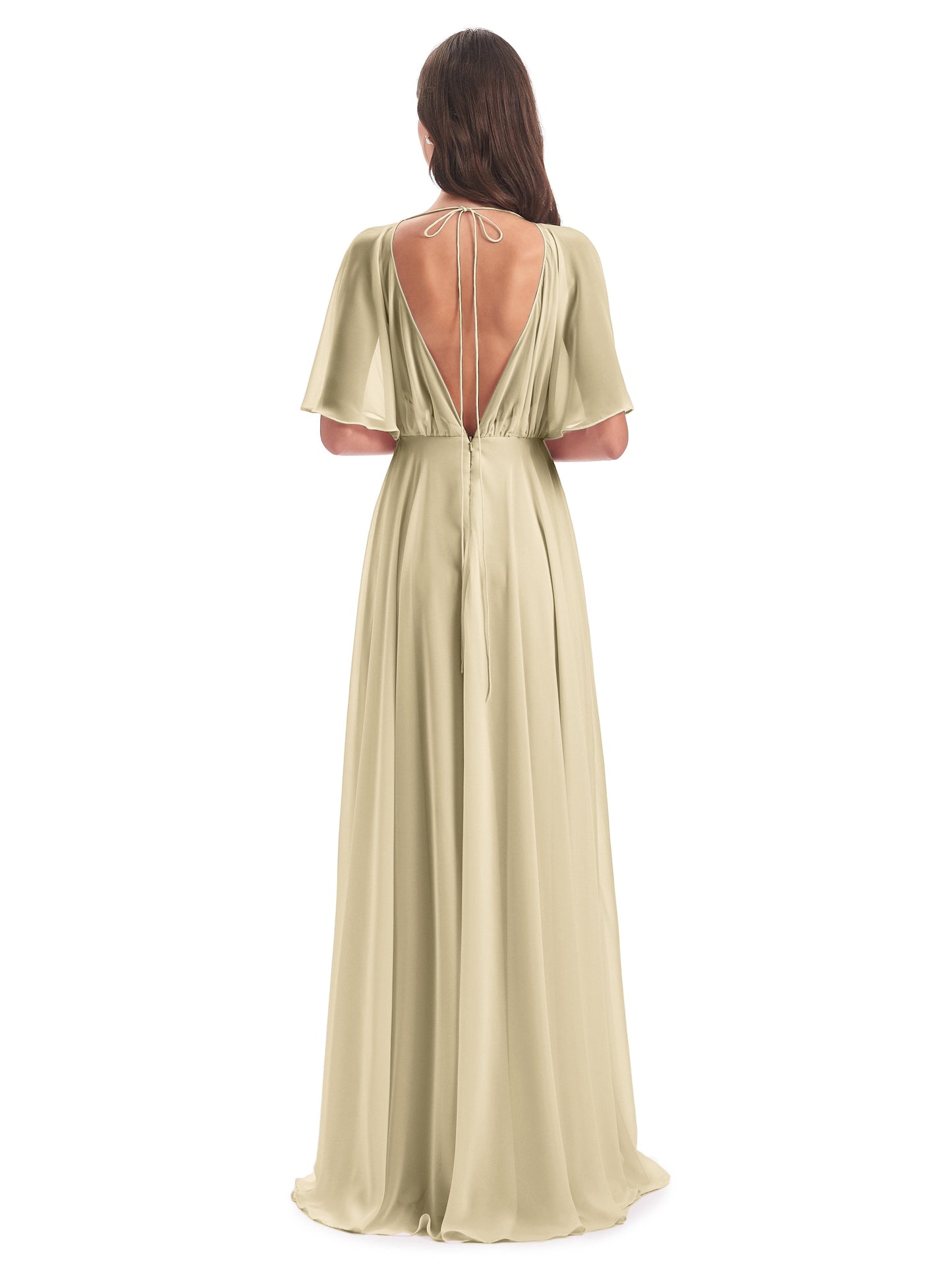 Hazel V-Neck Short Sleeves Chiffon Long Bridesmaid Dresses