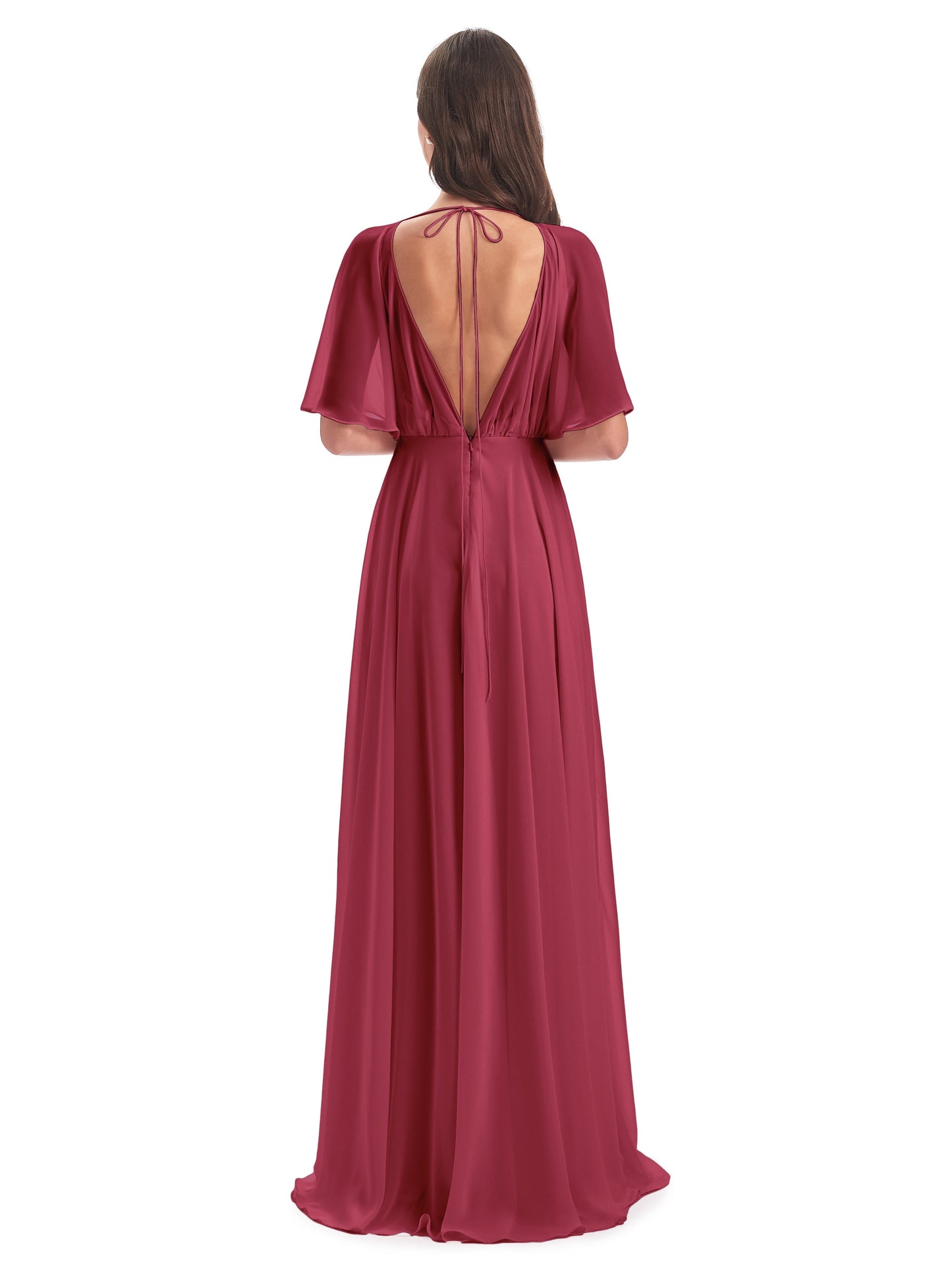 Hazel V-Neck Short Sleeves Chiffon Long Bridesmaid Dresses