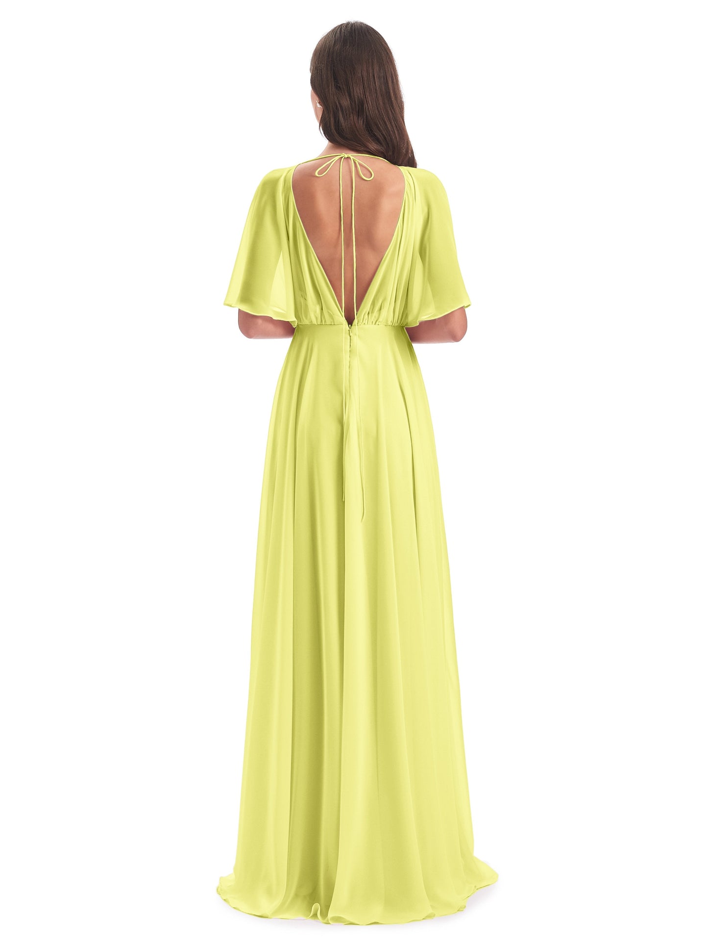 Hazel V-Neck Short Sleeves Chiffon Long Bridesmaid Dresses