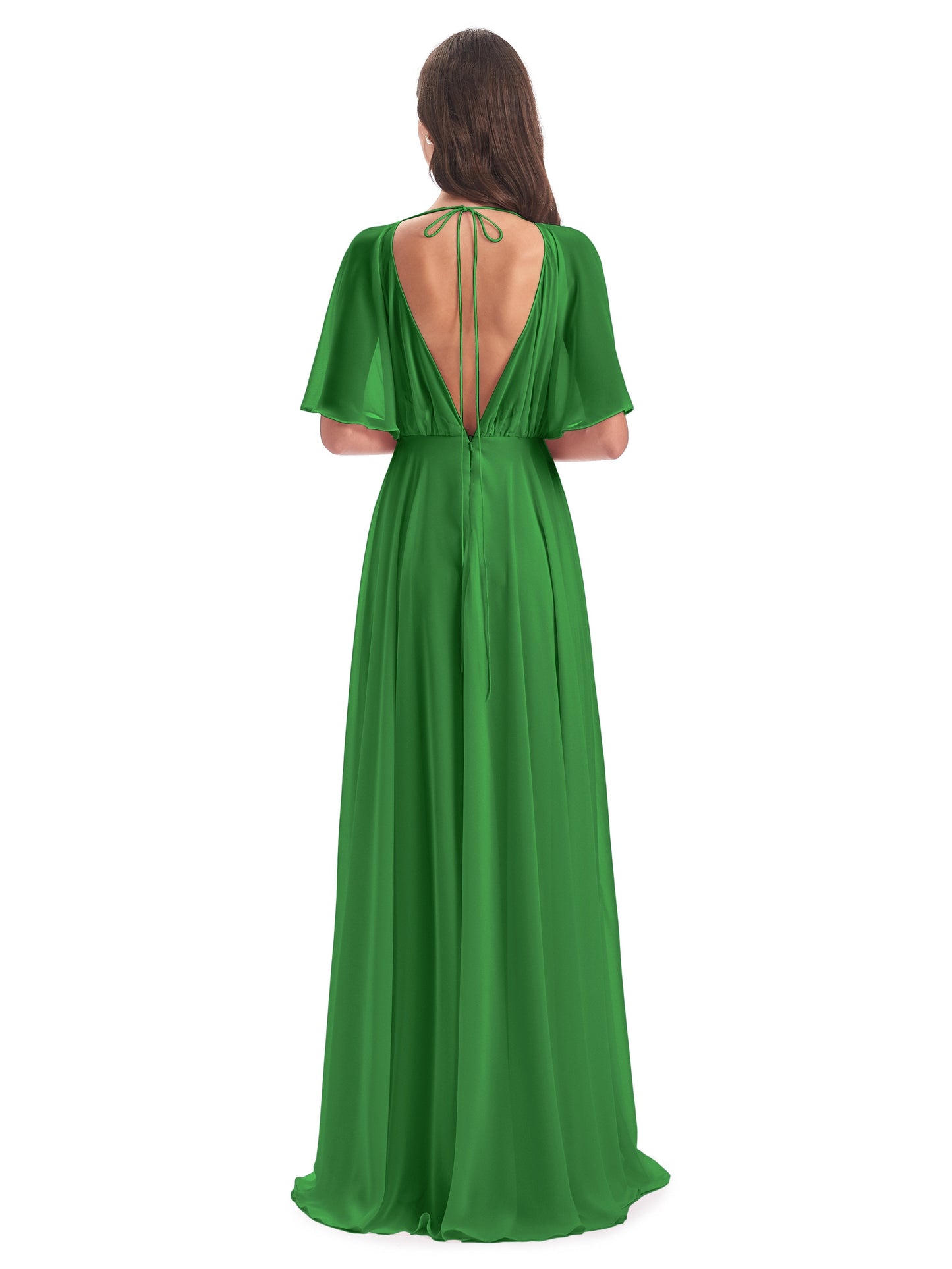 Hazel V-Neck Short Sleeves Chiffon Long Bridesmaid Dresses