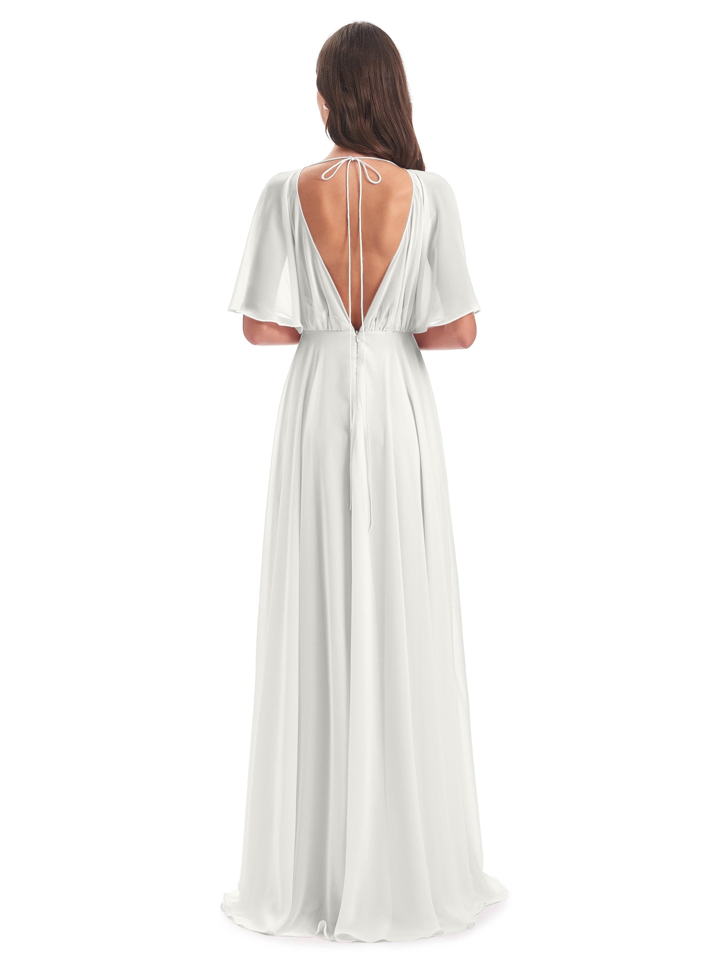 Hazel V-Neck Short Sleeves Chiffon Long Bridesmaid Dresses