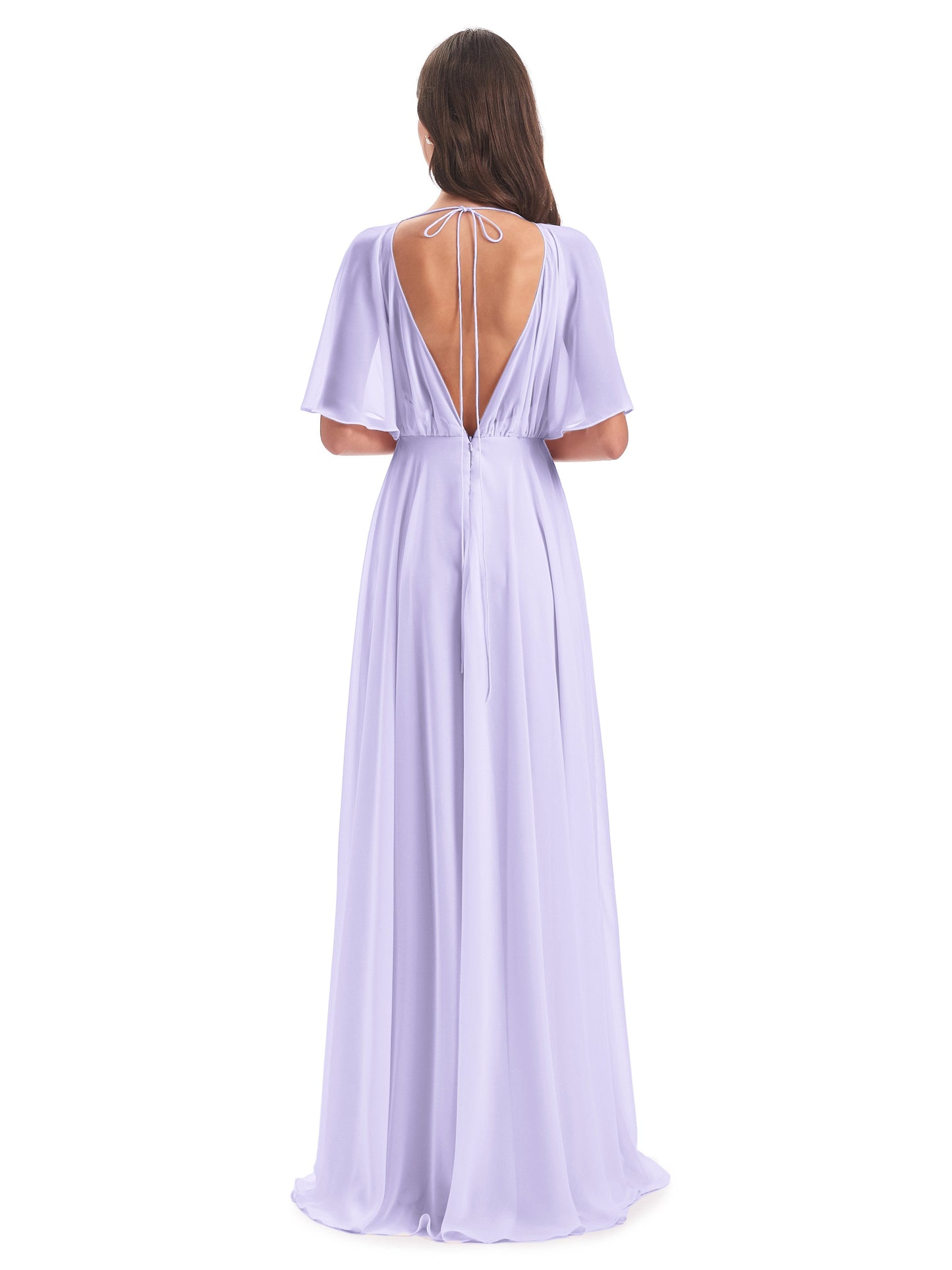 Hazel V-Neck Short Sleeves Chiffon Long Bridesmaid Dresses