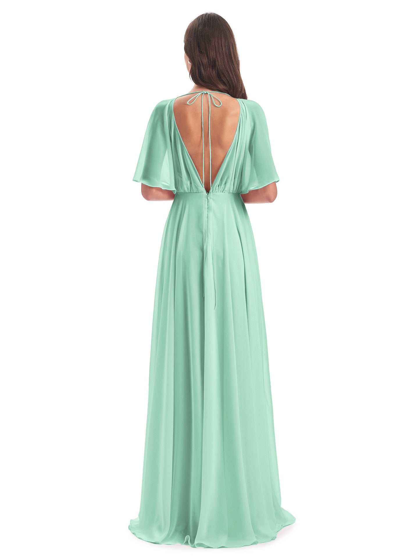 Hazel V-Neck Short Sleeves Chiffon Long Bridesmaid Dresses