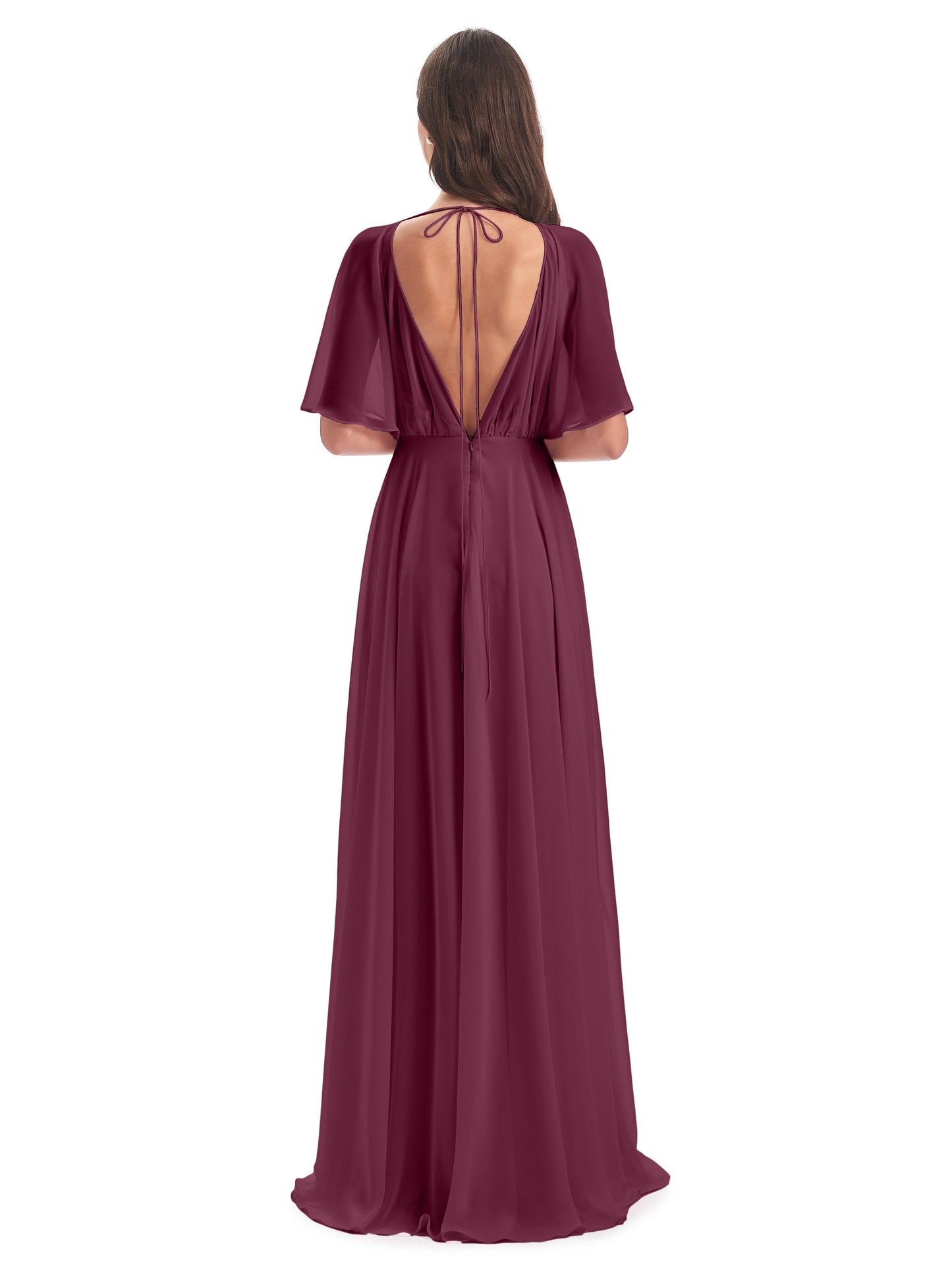 Hazel V-Neck Short Sleeves Chiffon Long Bridesmaid Dresses