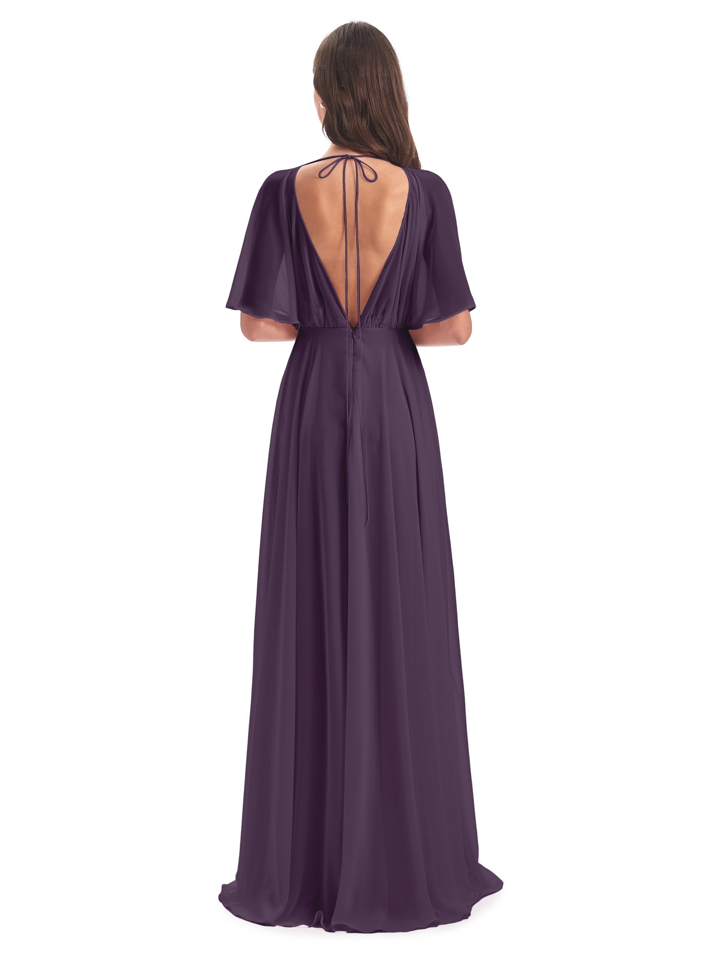 Hazel V-Neck Short Sleeves Chiffon Long Bridesmaid Dresses