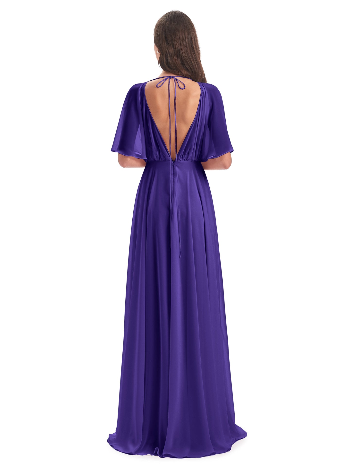 Hazel V-Neck Short Sleeves Chiffon Long Bridesmaid Dresses