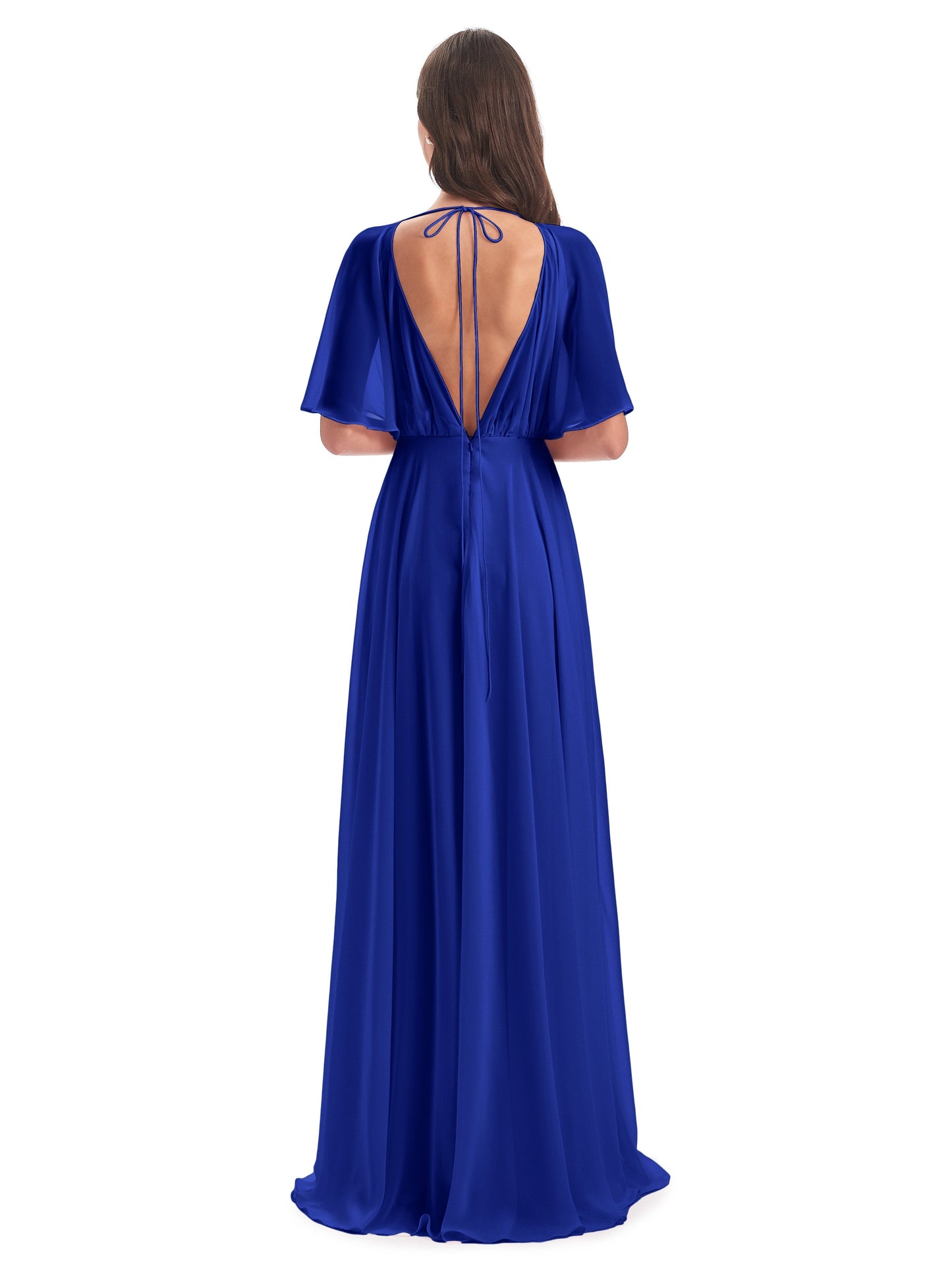 Hazel V-Neck Short Sleeves Chiffon Long Bridesmaid Dresses