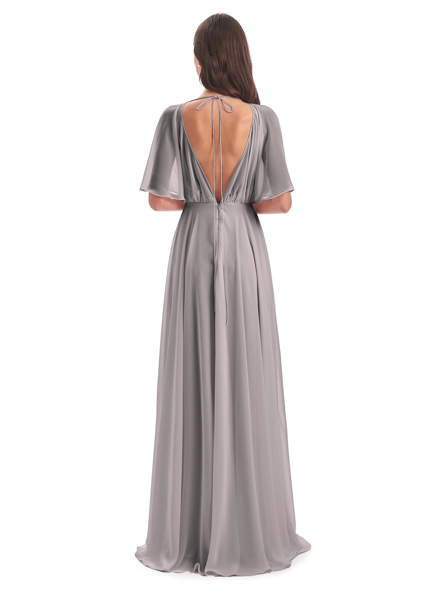 Hazel V-Neck Short Sleeves Chiffon Long Bridesmaid Dresses