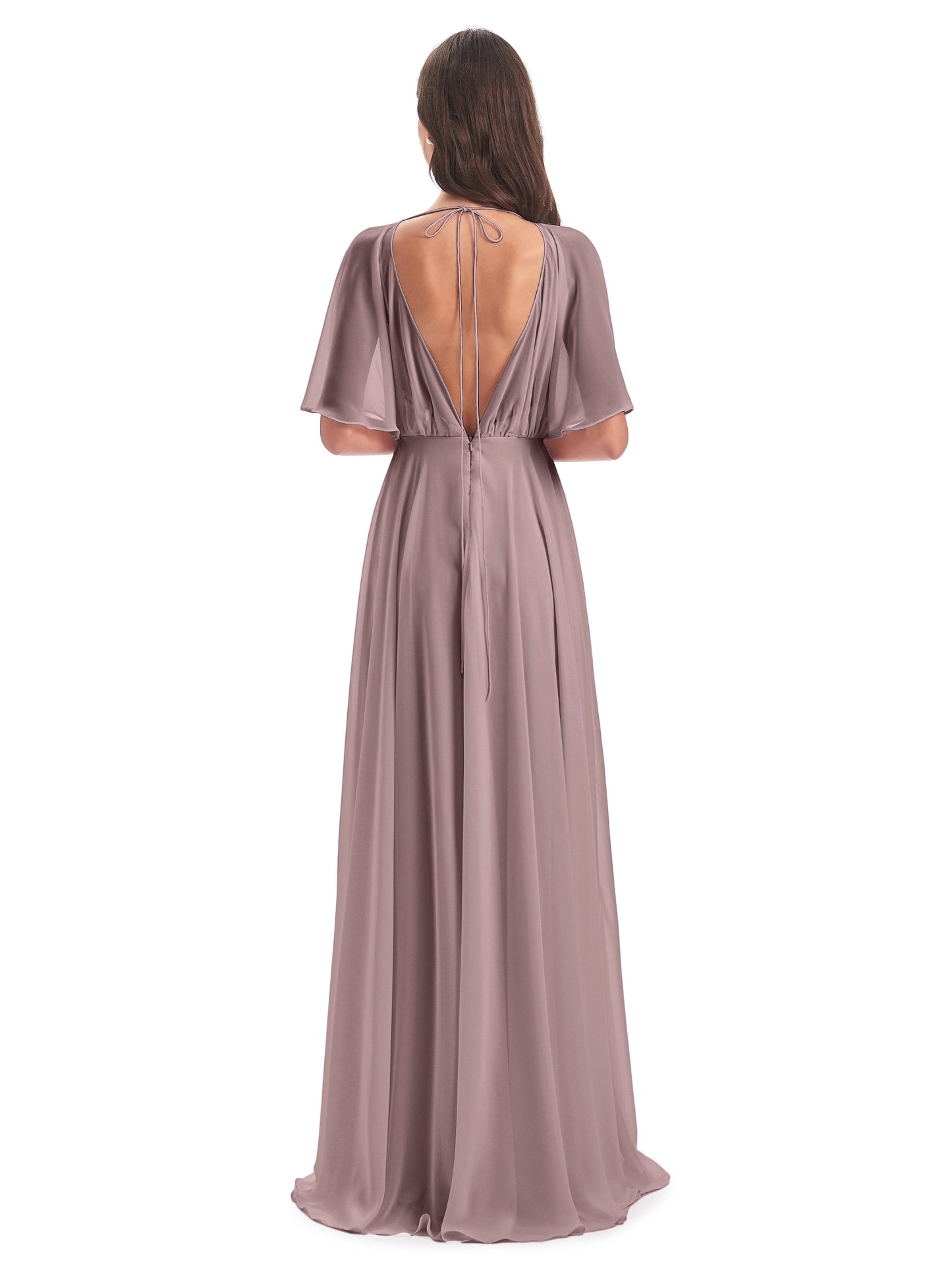 Hazel V-Neck Short Sleeves Chiffon Long Bridesmaid Dresses