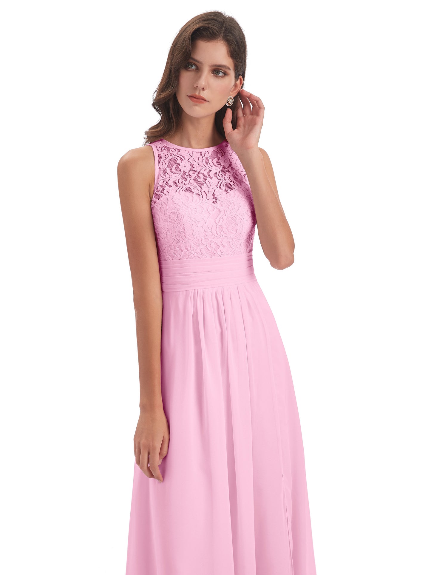 Holland Sheath Floor Length Keyhole Lace Bridesmaid Dresses