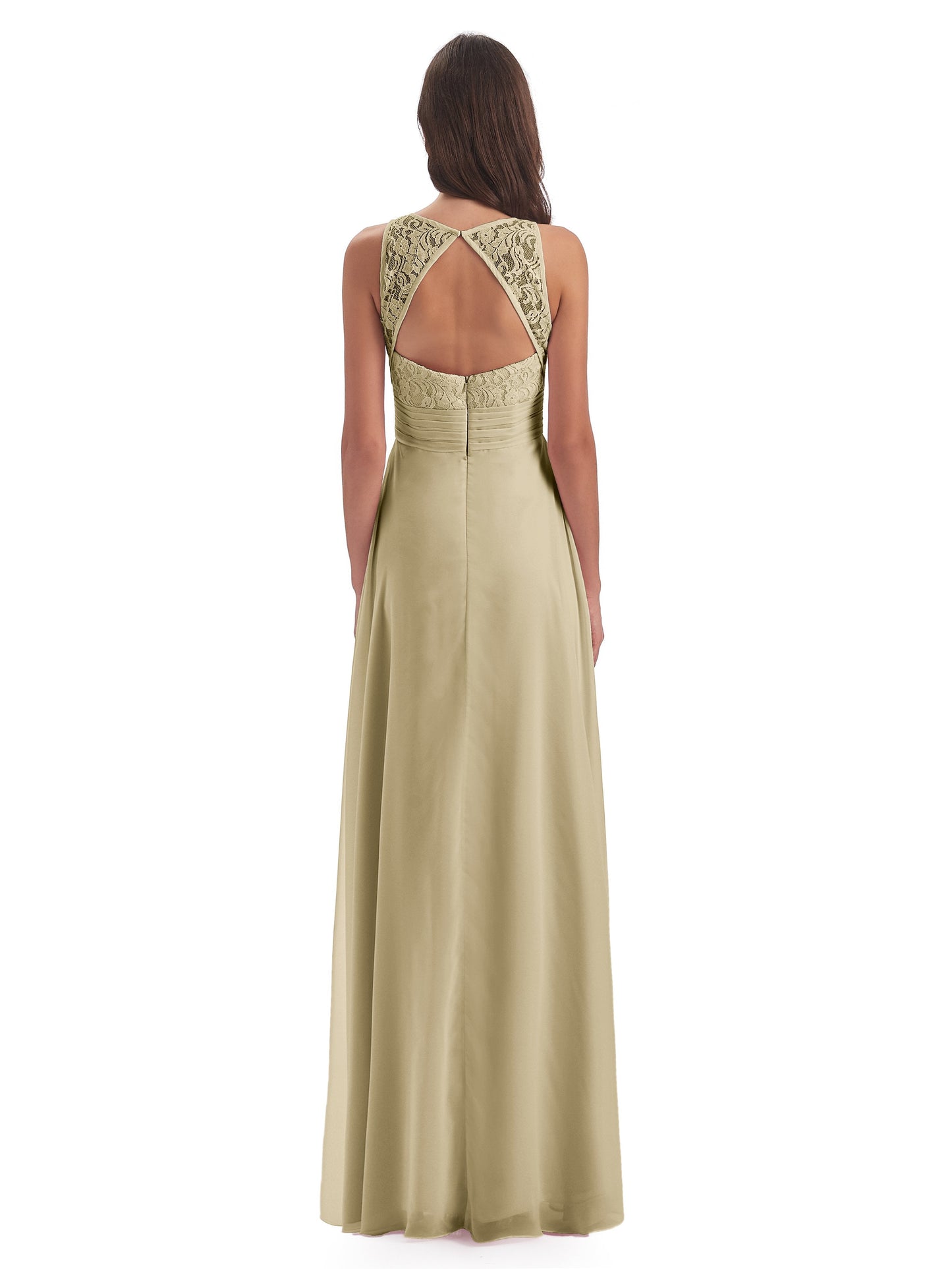 Holland Sheath Floor Length Keyhole Lace Bridesmaid Dresses