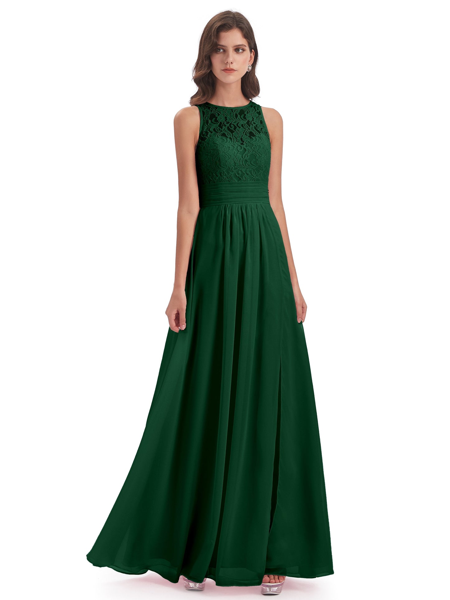 Holland Sheath Floor Length Keyhole Lace Bridesmaid Dresses