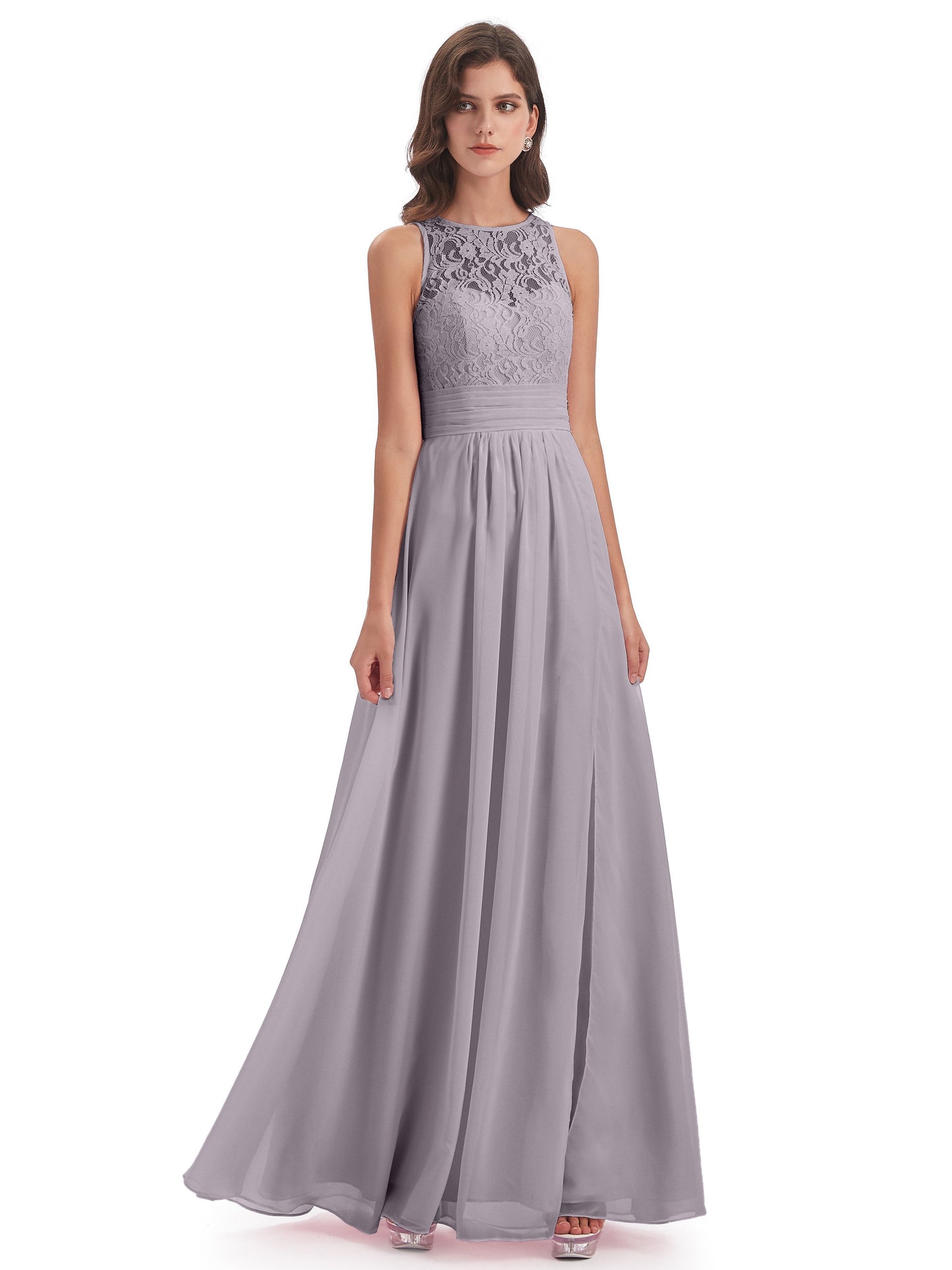 Holland Sheath Floor Length Keyhole Lace Bridesmaid Dresses