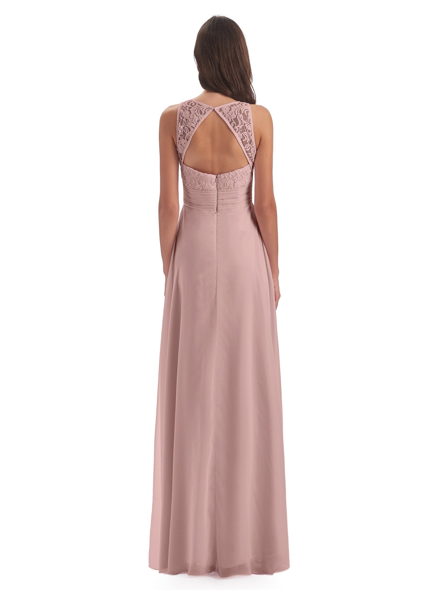 Holland Sheath Floor Length Keyhole Lace Bridesmaid Dresses