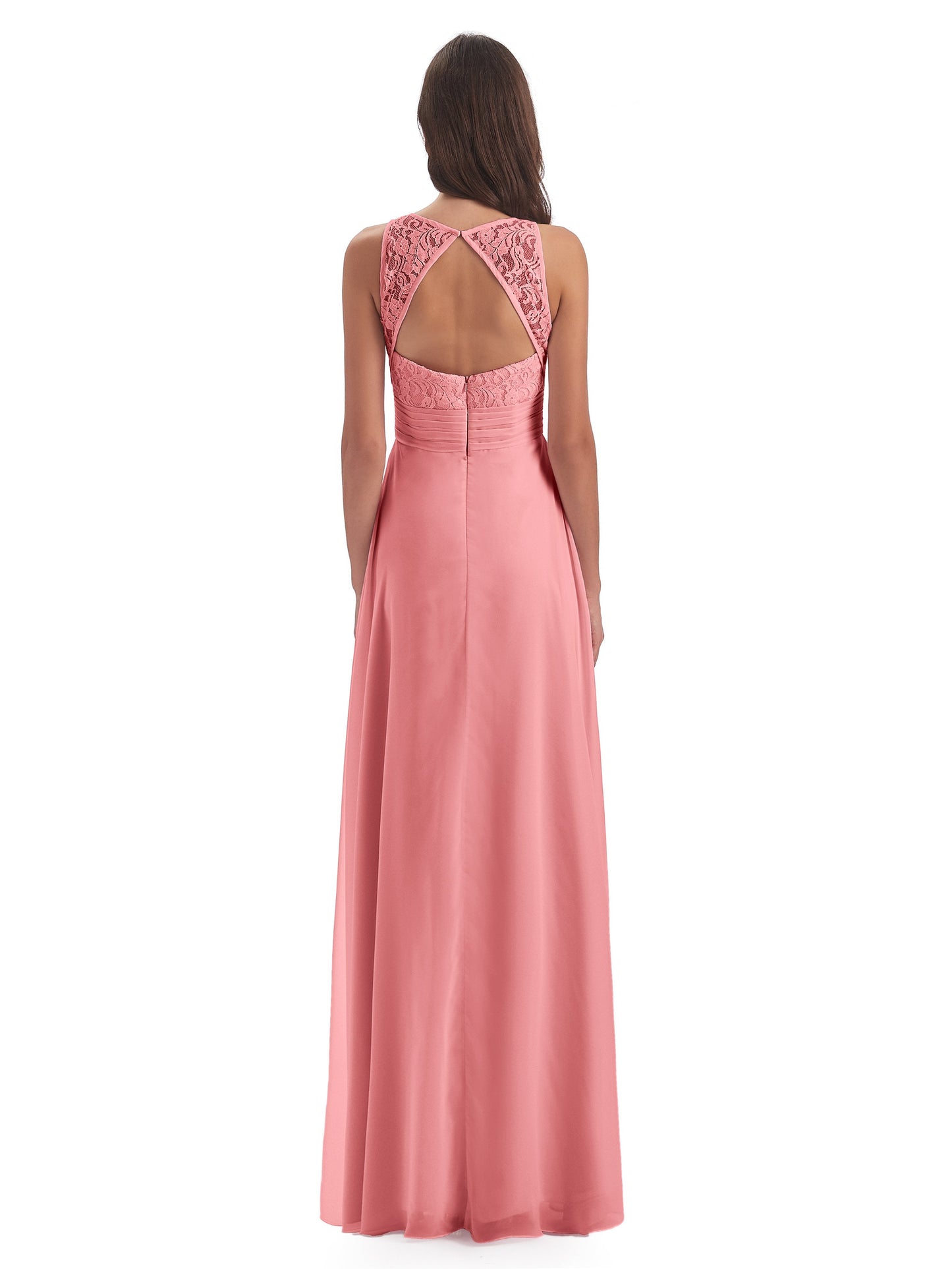 Holland Sheath Floor Length Keyhole Lace Bridesmaid Dresses
