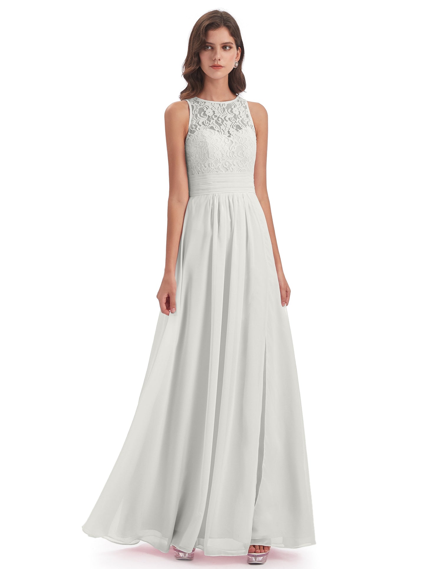 Holland Sheath Floor Length Keyhole Lace Bridesmaid Dresses