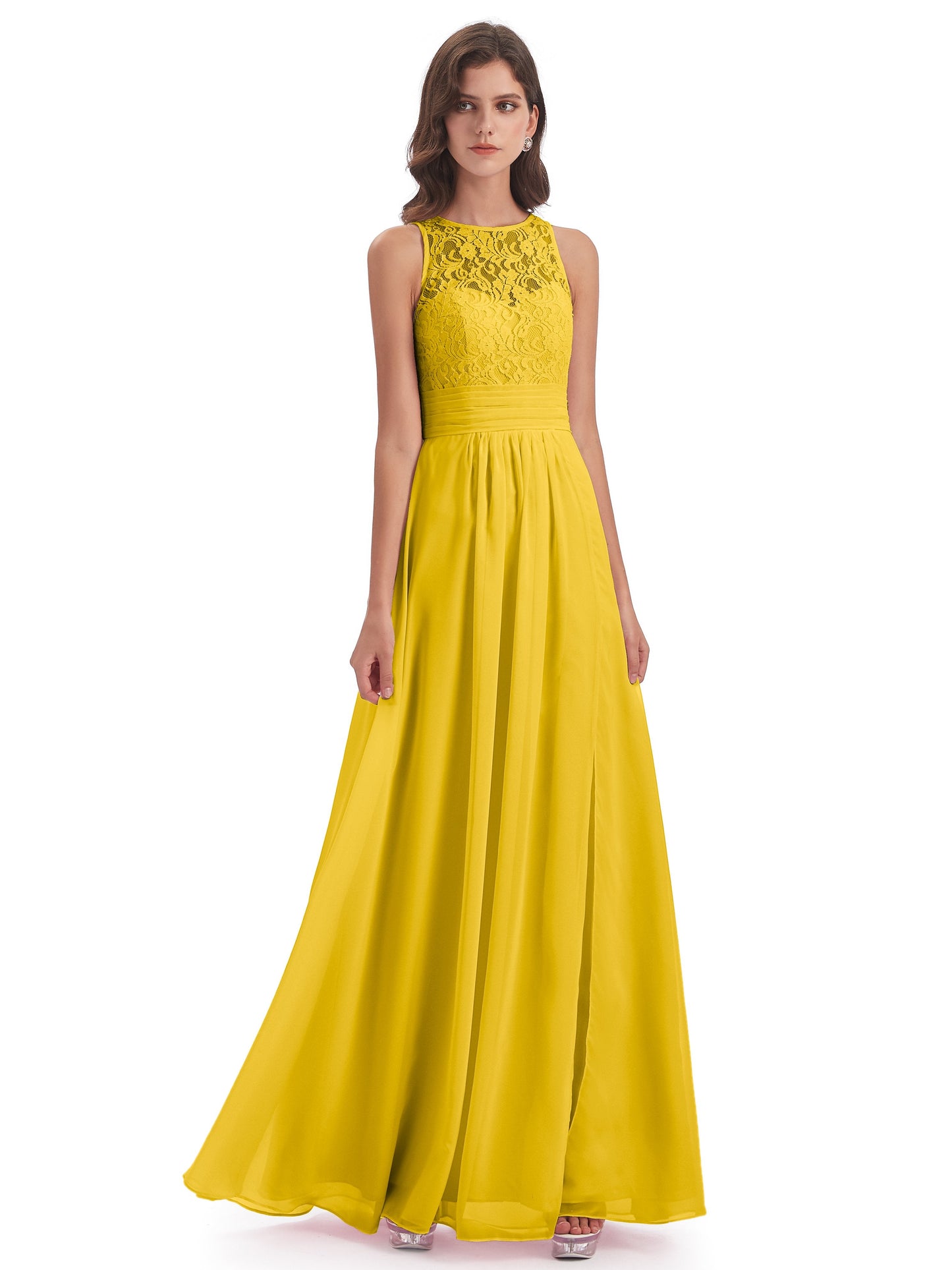 Holland Sheath Floor Length Keyhole Lace Bridesmaid Dresses