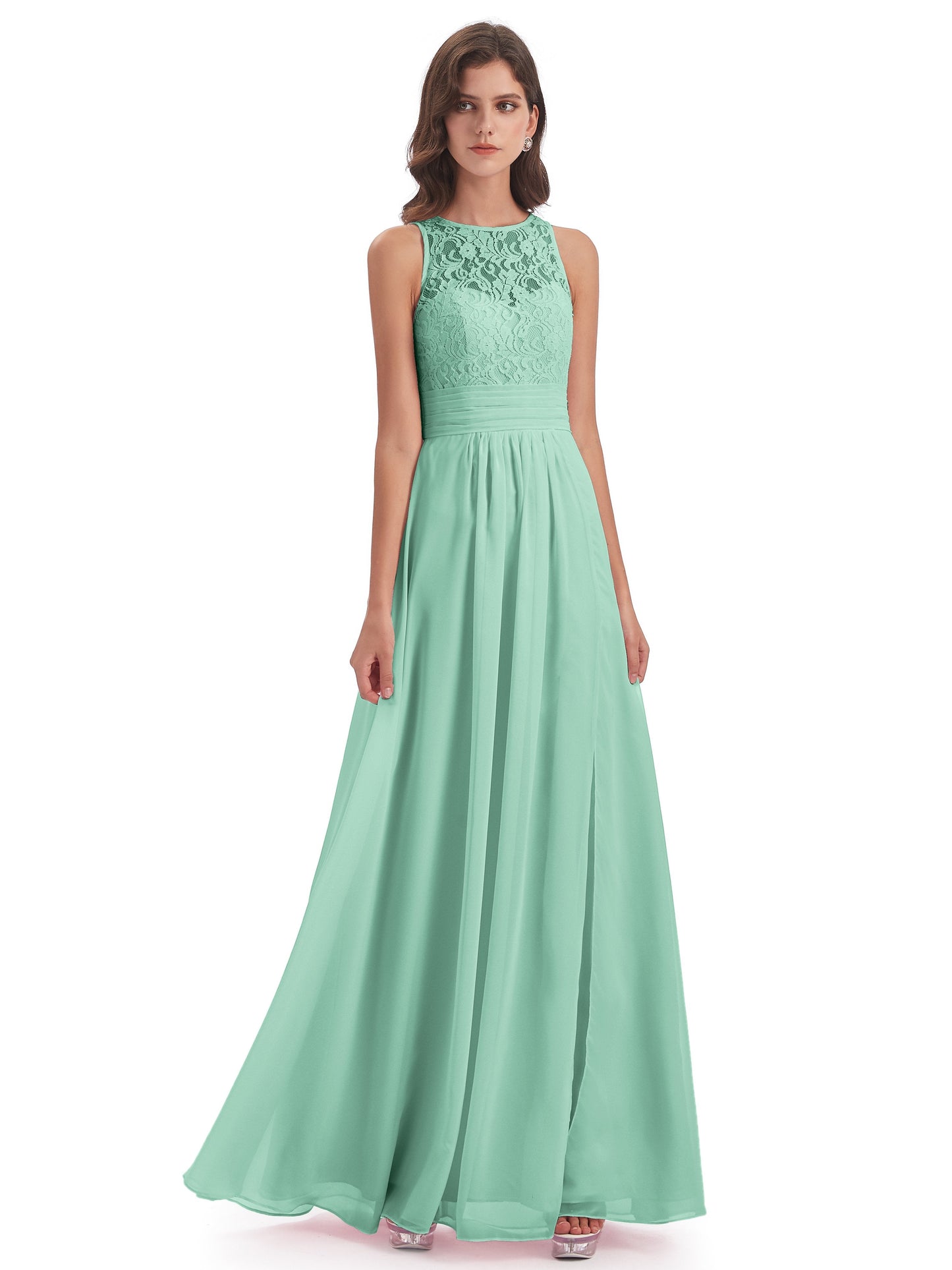 Holland Sheath Floor Length Keyhole Lace Bridesmaid Dresses
