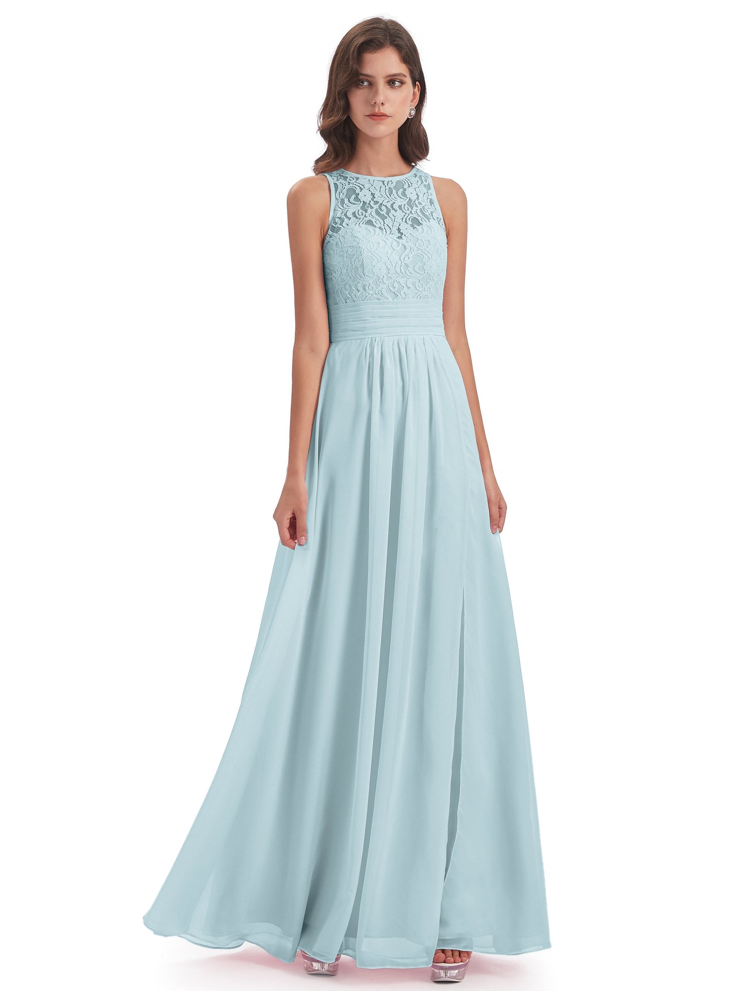 Holland Sheath Floor Length Keyhole Lace Bridesmaid Dresses