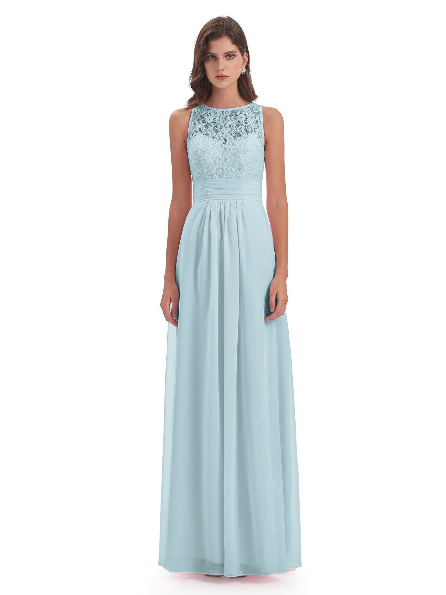 Holland Sheath Floor Length Keyhole Lace Bridesmaid Dresses